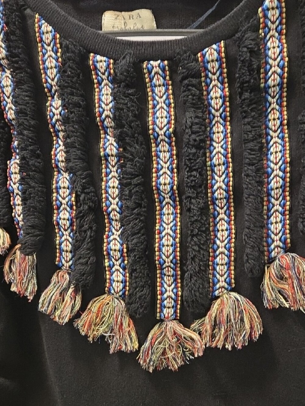 Zara Black Sweatshirt with Multicolor Tassel Yoke - Picture 2 of 5